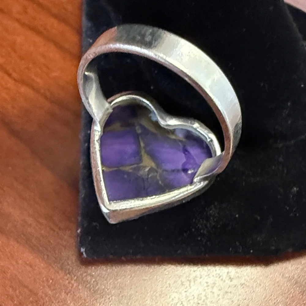 New 925 Sterling Silver Purple Dahlia Turquoise Heart-Shaped Ring Size 5.5